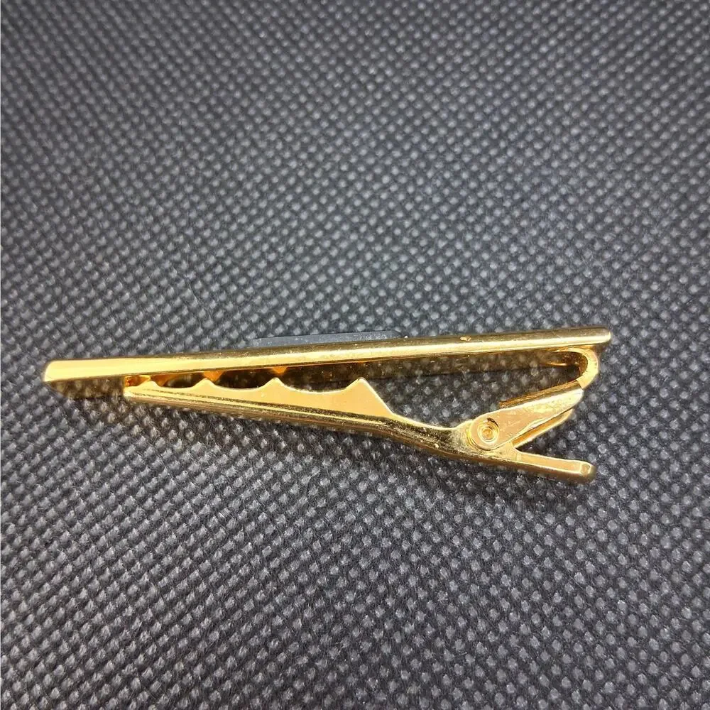 Vintage Gold Tone Tie Clip Clasp with Black Onyx Accent